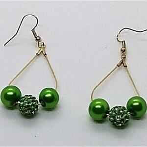 Green Teardrop Hoop Earrings Hypoallergenic Fish Hook Ear Wires Handmade